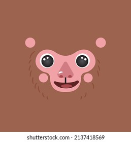 Cute monkey portrait square smile head cartoon round shape Macaca animal face, isolated vector icon illustration. Flat simple hand drawn for kids poster mascot UI app, cards, t-shirts, baby clothes