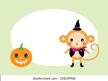 cute monkey and pumpkin lantern halloween tag