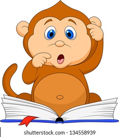 Cute monkey reading book