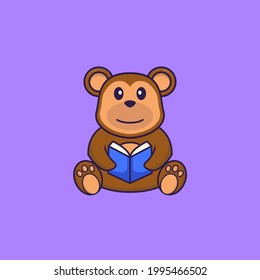 Cute monkey reading a book. Animal cartoon concept isolated. Can used for t-shirt, greeting card, invitation card or mascot.