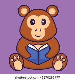 Cute monkey reading a book. Animal cartoon concept isolated. Can used for t-shirt- greeting card- invitation card or mascot.