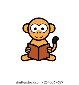 a cute monkey is reading a book cartoon character