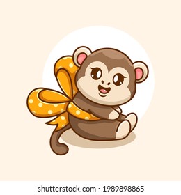 Cute monkey with ribbon cartoon