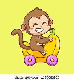 Cute Monkey Riding Banana Motorcycle Toy Cartoon Vector
Icon Illustration. Animal Transportation Icon Concept Isolated
Premium Vector. Flat Cartoon Style
