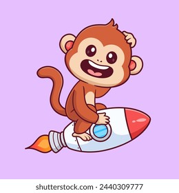 Cute Monkey Riding Rocket Cartoon Vector Icon Illustration. Animal Science Icon Concept Isolated Premium Vector. Flat Cartoon Style