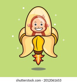 Cute Monkey Riding Space Ship Made Of Banana