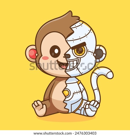 Cute Monkey Robot Cyborg Cartoon Vector Icon Illustration. Animal Technology Icon Concept Isolated Premium Vector. Flat Cartoon Style