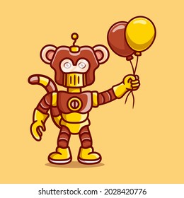 cute monkey robot holding balloon
