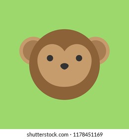 Cute monkey round vector graphic icon. Monkey animal head, face illustration. Isolated on green background.