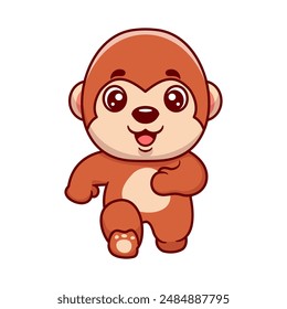 Cute monkey running cartoon character. Kawaii animal concept design Hand drawn style vector illustration