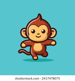 Cute Monkey Running Cartoon Vector Icon Illustration Animal Nature Icon Concept Isolated