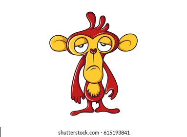 Cute Monkey Sad. Vector Illustration. Isolated on white background.