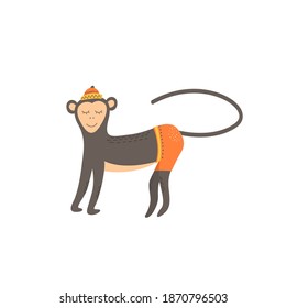 Cute monkey in scandinavian style. Hand drawing vector illustration.