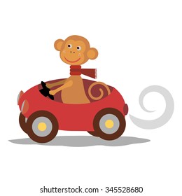 cute monkey with scarf on transport eps8 vector winter isolated 2016 cartoon character travel