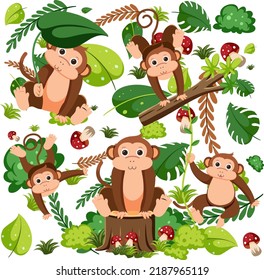 Cute monkey seamless pattern illustration