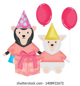 cute monkey and sheep in birthday party