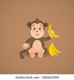 Cute monkey - simple and cute character design. Animals for kids. Vector art.