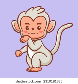 Cute monkey sitting cartoon character