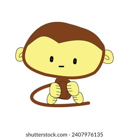 Cute Monkey Sitting Cartoon Vector Icon Illustration.Baby monkey cute safari animal card. Kawaii style. Adorable little monkey chibi character.