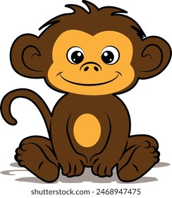  Cute Monkey Sitting Cartoon Vector Icon Illustration.Children's monkey drawing