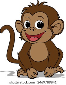 Cute Monkey Sitting Cartoon Vector Icon Illustration.Children's monkey drawing.icon