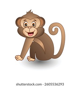 Cute Monkey Sitting Cartoon Vector Icon Illustration. Children monkey drawing icon