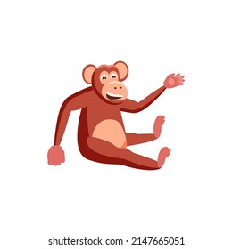 Icono de carácter de asiento de mono. Ilustración vectorial estilo de dibujos animados aislados