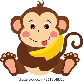 Cute monkey sitting holding a banana
