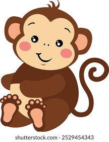 Cute monkey sitting isolated on white