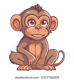 Cute monkey sitting in nature, a small primate mascot icon isolated