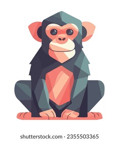 Cute monkey sitting in nature, smiling happily icon isolated