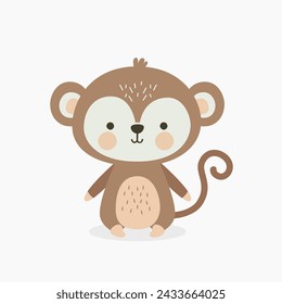 Cute monkey sitting on the ground. Suitable for children books, wildlife magazines, educational materials, and animal lover websites.