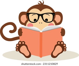 Cute monkey sitting reading a book
