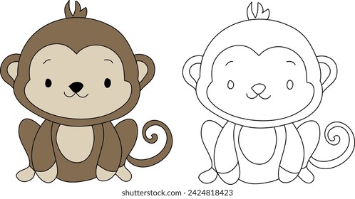cute monkey is sitting, cute monkey sketch