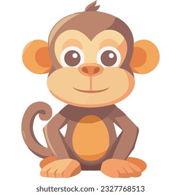 Cute monkey sitting, smiling, Fun illustration of a primate icon isolated