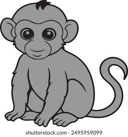 
A cute monkey sitting of surface vector art illustration with a white background