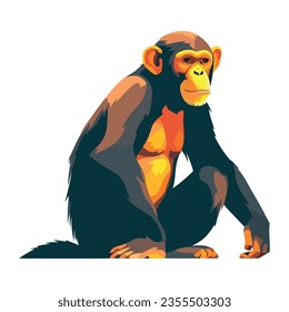Cute monkey sitting in tropical rainforest illustration icon isolated