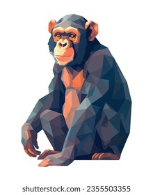 Cute monkey sitting in tropical rainforest background icon isolated