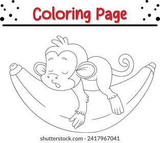 cute monkey sleeping big banana coloring page