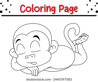 Lindo mono durmiendo página para colorear para niños. Libro para colorear animales