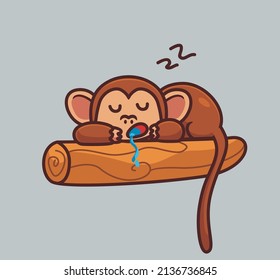 cute monkey sleeping nap on tree. isolated cartoon animal nature illustration. Flat Style suitable for Sticker Icon Design Premium Logo vector. Mascot Character