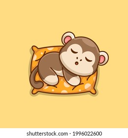 Cute monkey sleeping on pillow cartoon