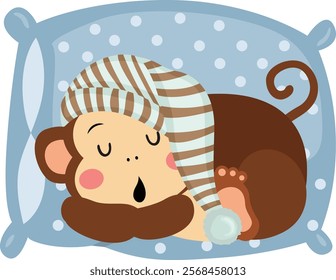 Cute monkey sleeping on pillow