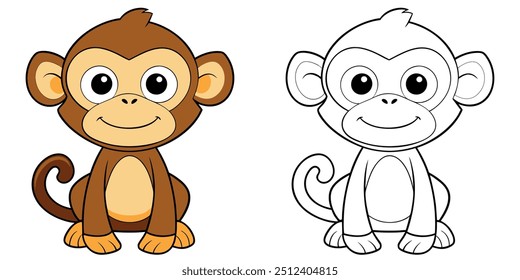 Cute Monkey Smile Cartoon Coloring Page For Kids