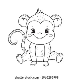 Cute monkey with smile for kid coloring book. Line art design for kids coloring page. Coloring page outline of cartoon monkey