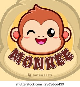 Cute Monkey Smiles Logo Mascot