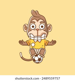 Cute monkey soccer player animal kawaii chibi character mascot illustration outline style design set