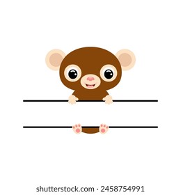 Cute monkey split monogram. Funny cartoon character for shirt, scrapbooking, greeting cards, baby shower, invitation. Bright colored childish stock vector illustration