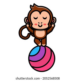 cute monkey standing in the ball icon illustration vector graphic 