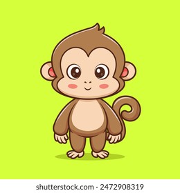 Cute Monkey Standing Cartoon Vector Icon Illustration. Animal Nature Icon Concept Isolated Premium Vector. Flat Cartoon Style